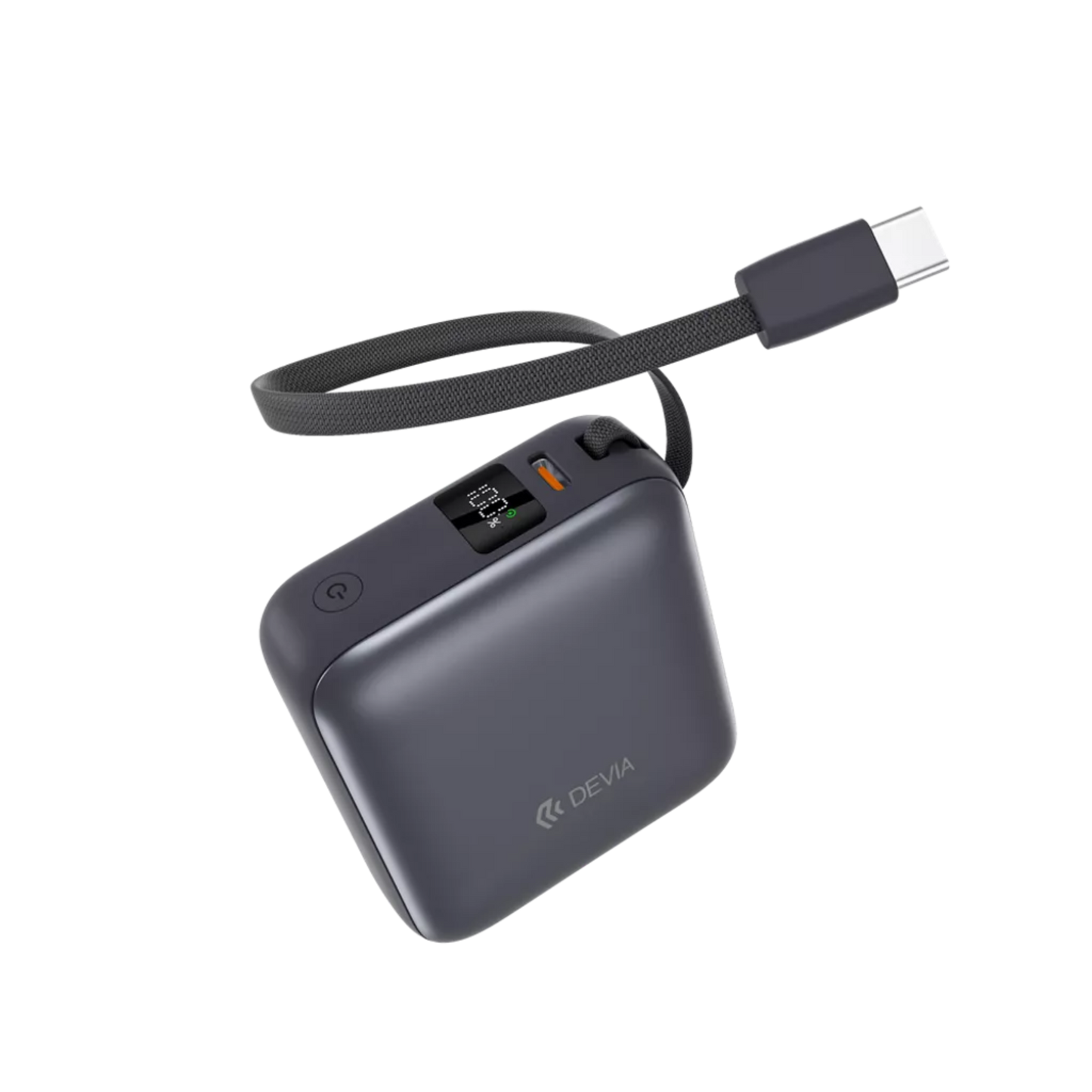 Devia - 10,000mAh 35W PD Digital Display Powerbank With Built In USB-C Cable - Grey