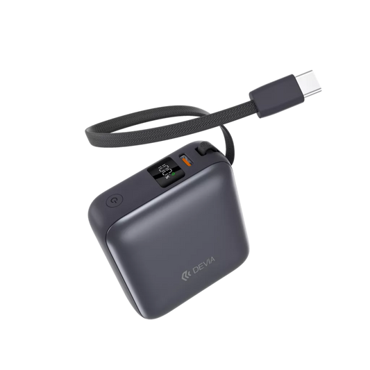 Devia - 10,000mAh 35W PD Digital Display Powerbank With Built In USB-C Cable - Grey